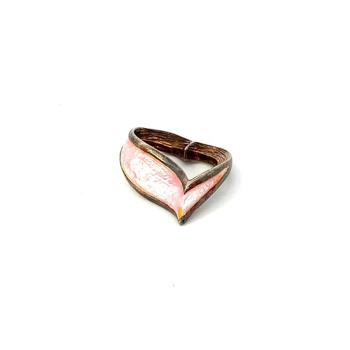 Vtg Sterling Signed Opro Norway Inlay Pink Enamel Guilloche Open Heart Pendant