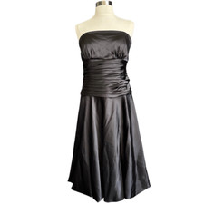 Dessy Collection 2057 Ruched Strapless Midi Cocktail Dress Black