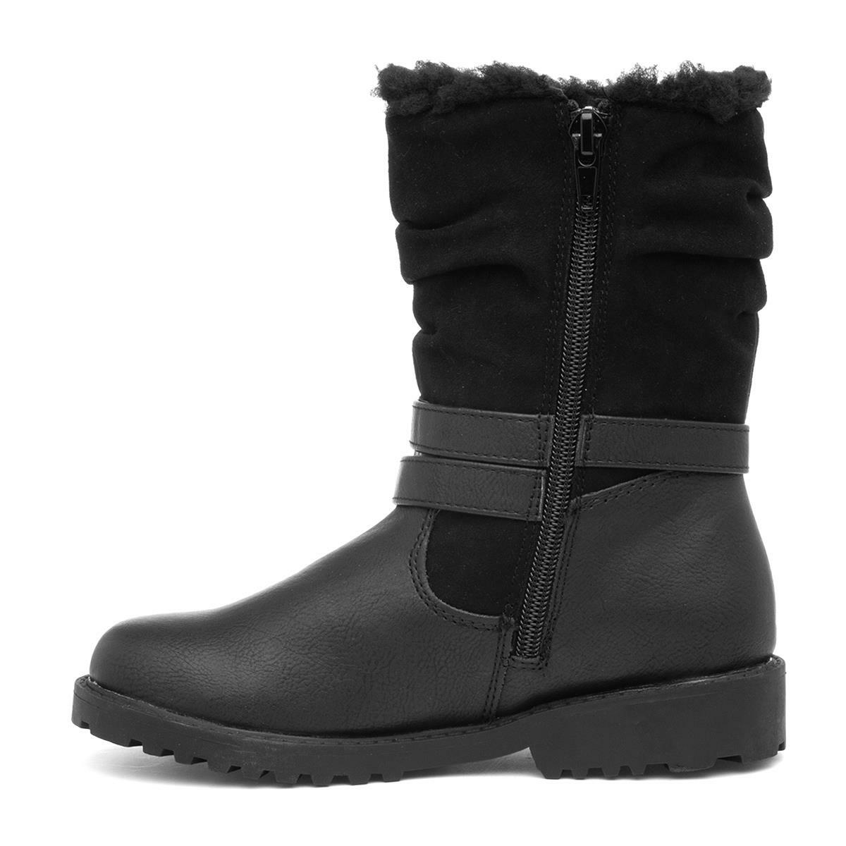 Walkright Girls Boots Black Zip Up Floral Diamante Calf Boot Shoe Zone