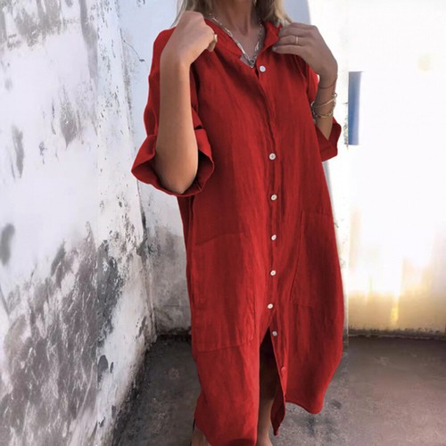 Maxi-Hemdkleid Für Damen Sommer Kaftan Lässig Lange Oberteile Lockere Hemden : - Picture 13 of 27