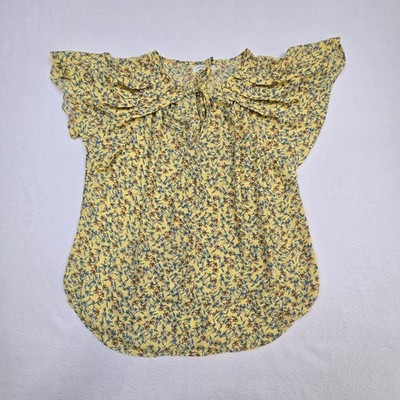 Max Studio Medium Floral Ruffled Yellow & Blue Blouse Lightweight Top