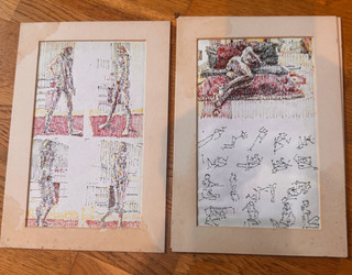 UNIQUE ABSTRACT PEN BIRO BALLPOINT ART FRAMED PICTURES X3 SIGNED NUDES