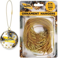200 Pcs Christmas Hooks - Gold Ornament Hangers with Snap - Precut String wit...