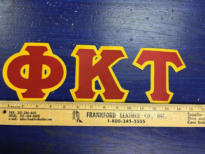 Phi Kappa Tau 4'' Greek Twill Sew On Letters Red/Gold Adhesive Backing