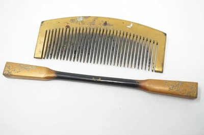 Ensemble épingle à cheveux et peigne à cheveux japonais Kougai matériaux natu... - Photo 1/4