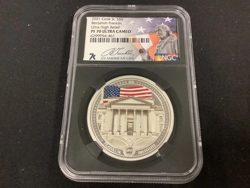 2021 $5 Cook Islands Benjamin Franklin NGC PF70 Ultra Cameo!