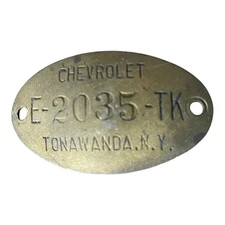 Vintage Chevrolet Tonawanda Property Item Brass ID Tag Inventory Badge New York