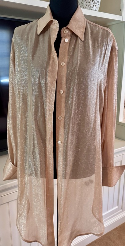 Victoria Beckham Sheer Metallic Chiffon Button-Up Blouse Beige Size 0