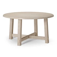 Maven Lane Sasha Round Wooden Dining Table in Weathered White Finish (Open Box)
