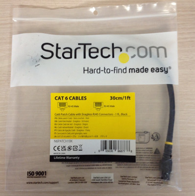 Startech Cat6 Patch Cable 1 ft SNAGLESS RJ45 Connectors Black N6PATCH1BK NEW