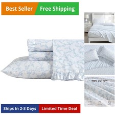 Queen Sheet Set, Breathable Percale Cotton Bedding, 200 Thread Count, Floral ...