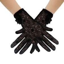 XiuGlimpse Women's Black Short Lace Gloves, Floral Embroidery 1PCS,