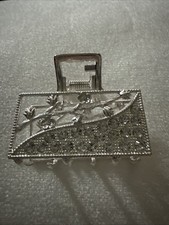 Silver Tone Hair Clip With White Rhinestone 2 Inches Long