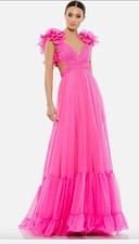 $598 NWT MAC DUGGAL Formal Dress Indy Ruffle Tiered Hot Pink Gown Size 8 Prom