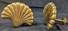 Set Of 2 Brass Shell Shaped Curtain Tie Backs Hold Backs Vintage Regency
