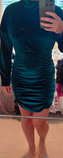 PrettyLittleThing Green Velvet Ruched High Neck Bodycon Mini Dress Size 8