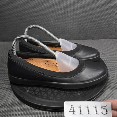 ECCO Shoes Womens Size 8 Black Leather Slip On Comfort Ballet Flats Walking