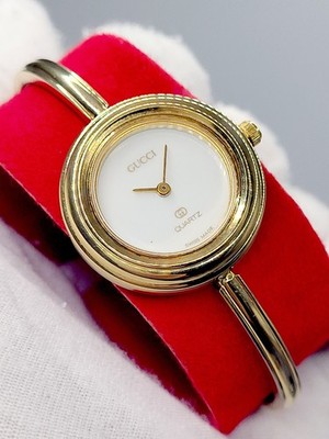 Swiss [N. Mint] GUCCI 1100L Change Bezel White Gold Dial Quartz Women s Watch 