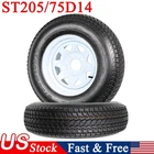 2 Pack ST205/75D14 Trailer Tires with 14" Rims 5 Lug LRC 6PR White Spoke Wheel