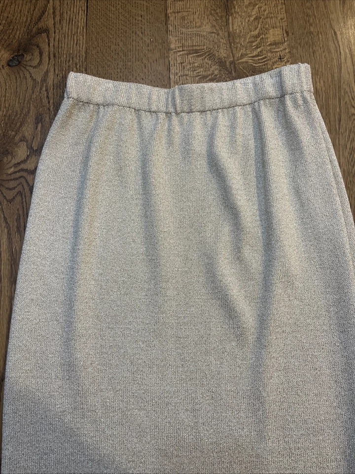 Falda de lana tejida Toula Santana metálica dorada hasta la rodilla vintage, para mujer talla 12 Foto 3 de 4