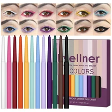 12Pcs Colored Matte Gel Eyeliner Pencils Set for Women, Green Blue White Blac...