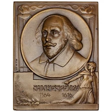 WILLIAM SHAKESPEARE 1912 uniface bronze Plaque / Mayer & Wilhelm in Germany