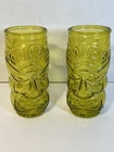 Set of 2 Vintage Anchor Hocking Screaming Tiki Tumblers 6.75" Hawaii Tiki Yellow