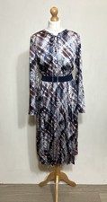 Ted Baker Dress 3 Size UK 12 Blue Quarts Print Midi Satin Long Sleeve Party