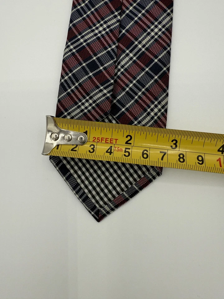 Gravata Ben Sherman masculina xadrez vermelha azul branca clássica feita à mão padrão xadrez - Imagem 4 de 4