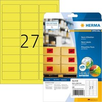 Herma 5140 Farbige Etiketten Neon Gelb, 20 Blatt, 63,5 X 29,6 Mm, 27 Pro A4 Boge