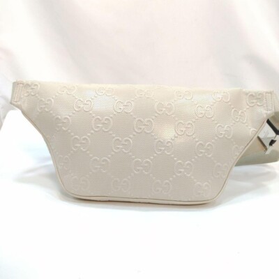 GUCCI Body Bag Large GG Embossed Leather White 645093 Fanny Pack