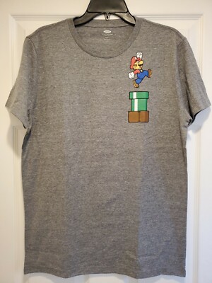 New Nintendo Super Mario Jumping Mens Medium Grey 90s Gaming T-shirt