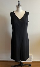 Vintage Loft Dress 6 Black Wool Blend Pleat Skirt Side Zip V-Neck Lined Classic