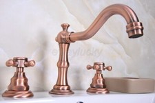 Antique Red Copper Three Hole Widespread Bathroom Faucet Sink Tub Mixer Tap