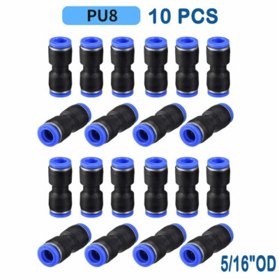 Air Pneumatic Straight Union Push To Connect Air Fitting 10X (8mm)5/16'' OD Tube