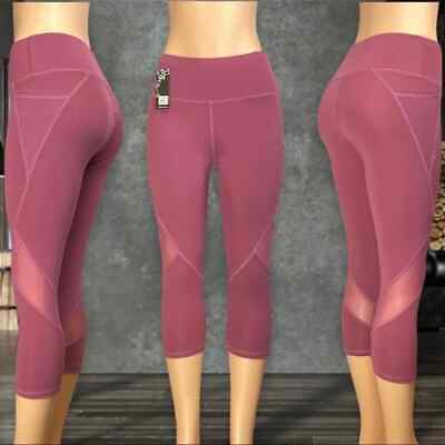 Women's Sports Gym Yoga 3/4 Capri Leggings with pockets mesh