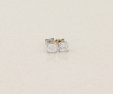14k White Gold Cubic Zirconia Stud Earrings Princess Cut Small 3/16"