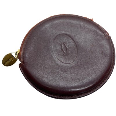 Authentic Cartier Burgundy Leather Round Vintage Zippered  display picture 1