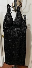 Eliza J Black Sequins V Neck Beaded Embellished Evening Occasion Dress Sz 8