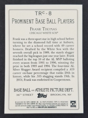 Frank Thomas 2020 Topps Chrome Baseball Card #8 (NM) - Picture 2 of 2