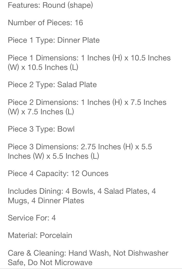 American Atelier 16 Piece Porcelian Dinnerware Set