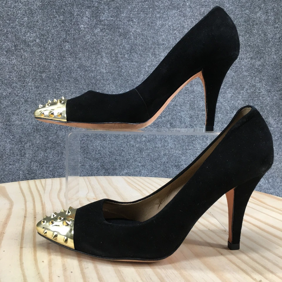 Zapatos de tacón Antonio Melani para mujer 6M Candace con tachuelas sin cordones en punta de gamuza negra Foto 2 de 4