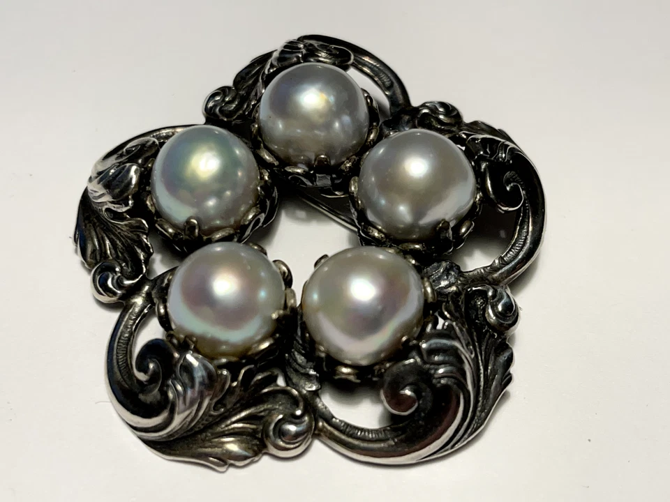 Broche vintage de plata de ley con perlas Cini Foto 4 de 4