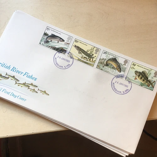 GB STAMPS FDC FIRST DAY COVER 1983 BRITISH RIVER FISHES Rotherham PK UNADDRESSED