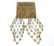NEW LUCKY BRAND 2 TONE SILVER,GOLD CHANDELIER NET,MESH DIAMOND SHAPE EARRINGS