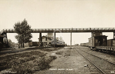 #ad Viaduct Harvey ND North Dakota 1909 RPPC Photo Postcard COPY $4.95
