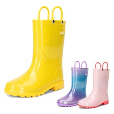 Kids Rain Boots Boys Girls Toddlers Easy-on Sparkly Waterproof Outdoor Boots