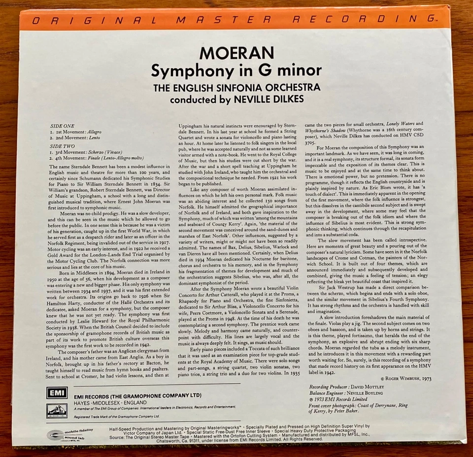 Moeran-Symphony in G Minor-Mobile Fidelity Sound Lab-MFSL 1-524-Audiophile - Image 2 of 4
