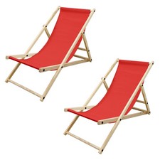 2x Chaise longue jardin pliante bois bain de soleil plage chilienne rouge 120 kg