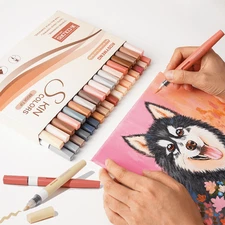 Acrylic Paint Markers 36 Colors, Skin Tone Series Set with Soft Brush Felt Tip